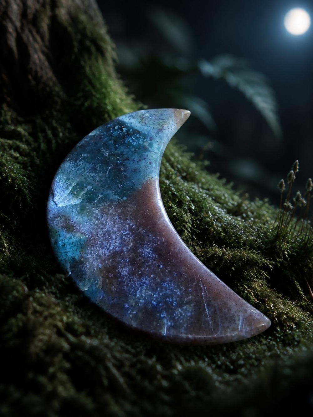 Crescent Moon Stone Accent - Blue Green Brown